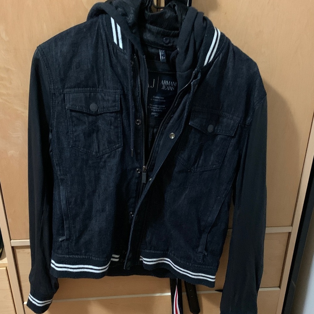 Vintage Armani Jeans Dark Blue and Black Bomber Jacket